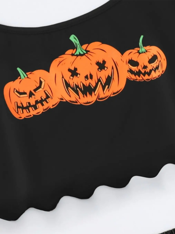 Halloween Sleepwear- Halloween Theme Print Galore Crop Top Shorts Pajama Set- - IndioGear.com