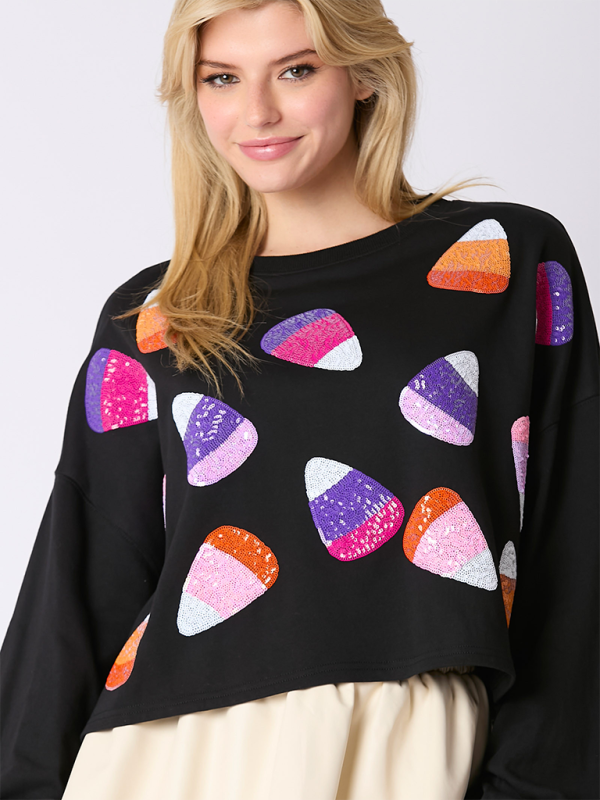 Halloween Sweatshirt- Halloween-Themed Sequin Candy Sweatshirt for Women- - IndioGear.com