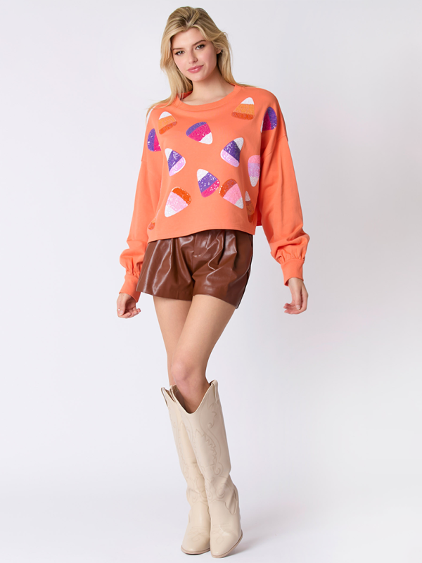 Halloween Sweatshirt- Halloween-Themed Sequin Candy Sweatshirt for Women- - IndioGear.com