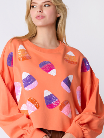 Halloween Sweatshirt- Halloween-Themed Sequin Candy Sweatshirt for Women- - IndioGear.com