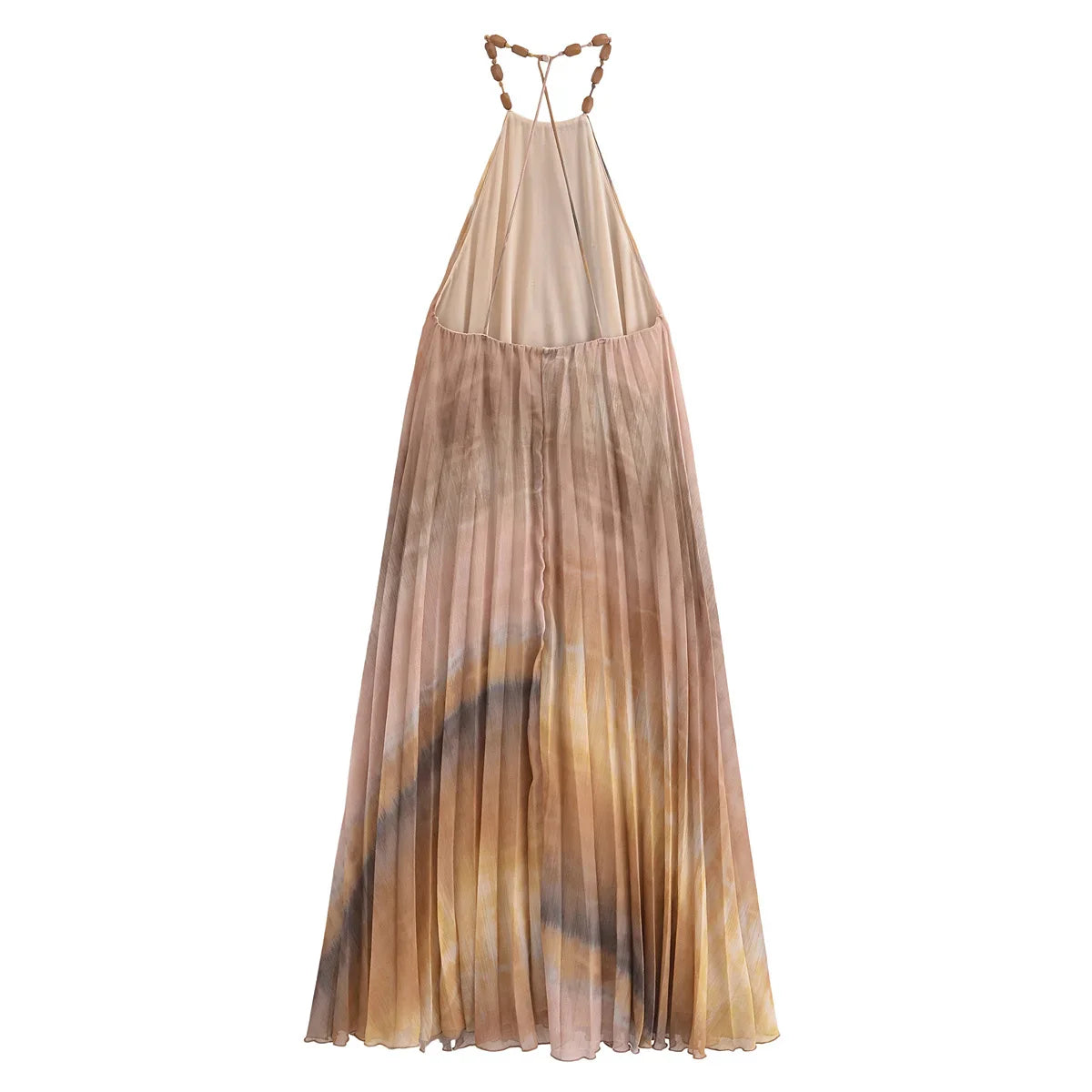 Halter Dresses- Sunset Drift Flowy Ombre Midi Dress with Beaded Neckline- - IndioGear.com