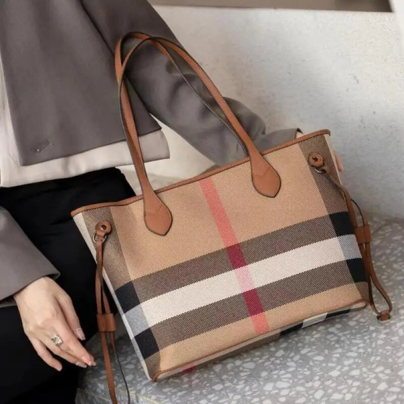 HandBags- Fashion-Forward Check Tote Bag - A Must-Have Accessory- - IndioGear