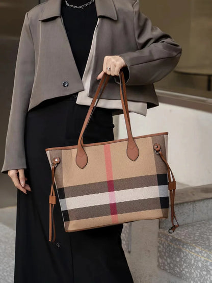 HandBags- Fashion-Forward Check Tote Bag - A Must-Have Accessory- - IndioGear