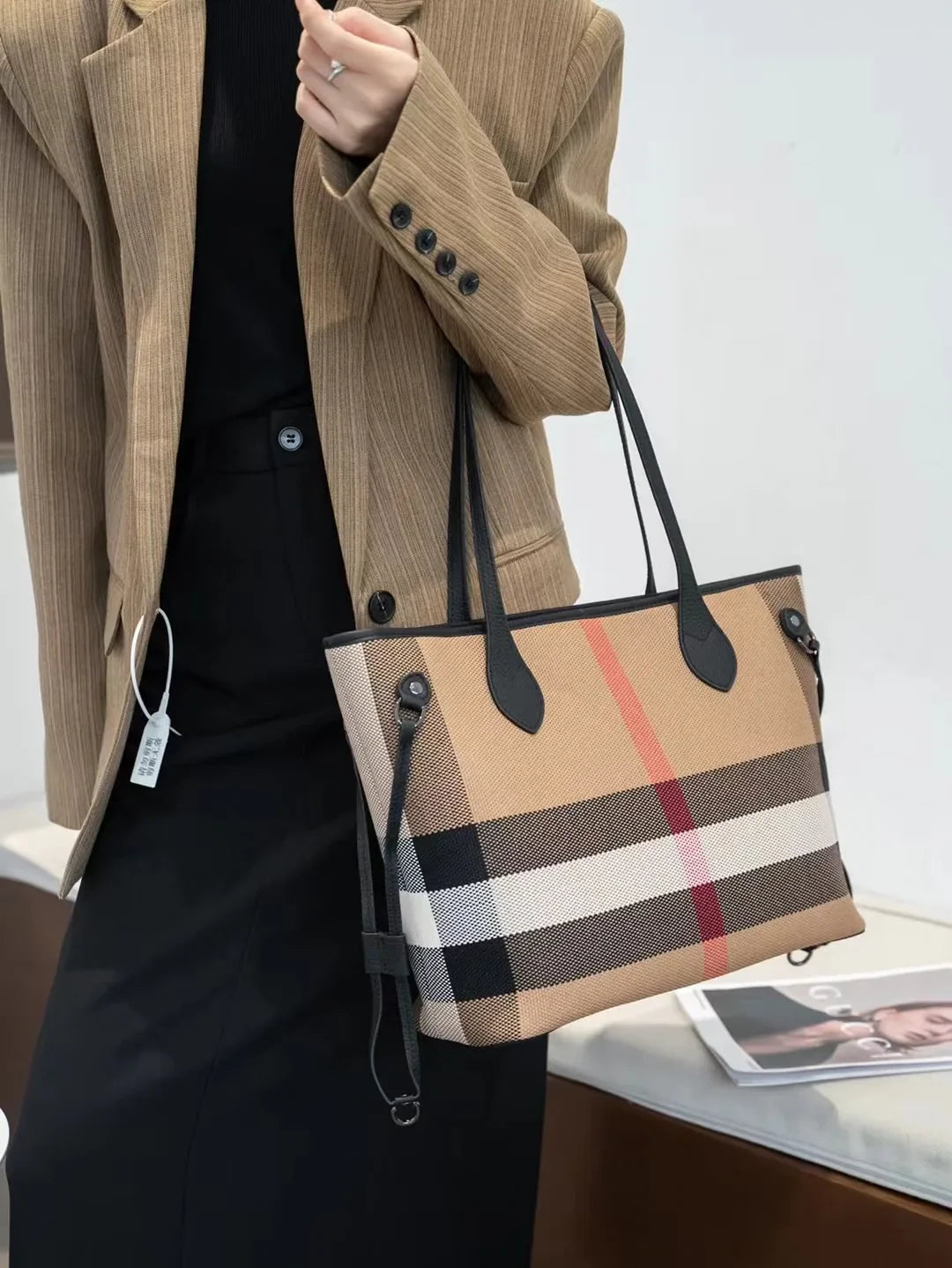 HandBags- Fashion-Forward Check Tote Bag - A Must-Have Accessory- - IndioGear