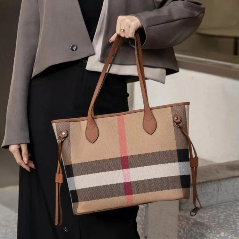 HandBags- Fashion-Forward Check Tote Bag - A Must-Have Accessory- - IndioGear