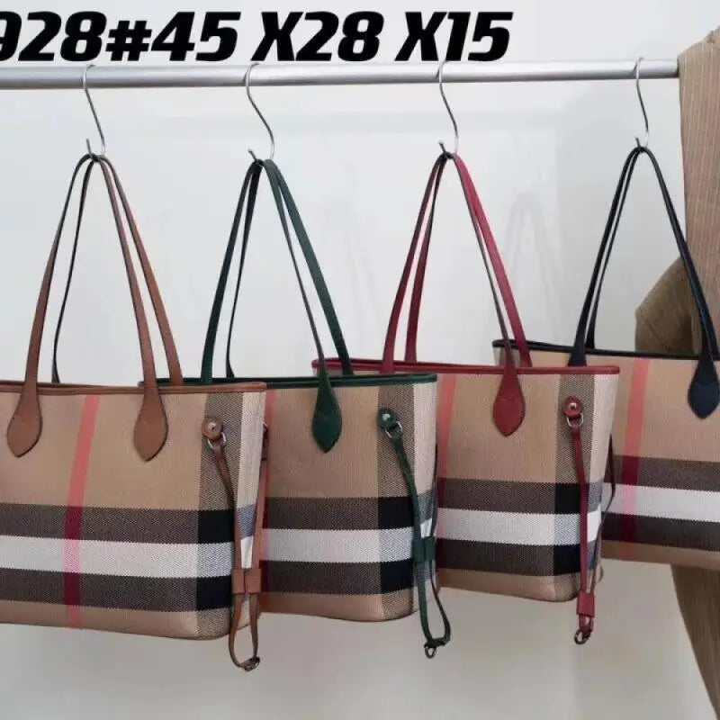 HandBags- Fashion-Forward Check Tote Bag - A Must-Have Accessory- - IndioGear