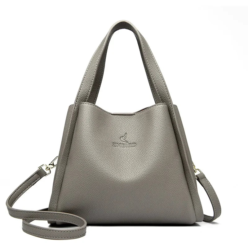 HandBags- Faux Soft Leather Top-handle Bags- Grey- IndioGear.com