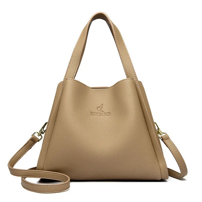 HandBags- Faux Soft Leather Top-handle Bags- Deep Khaki- IndioGear.com