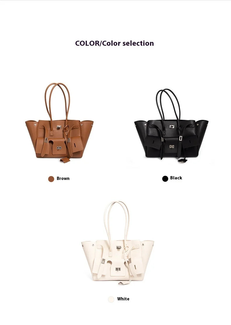 HandBags- Trendy Cowhide Tote with Modern Buckle Design- - IndioGear Women Clothing