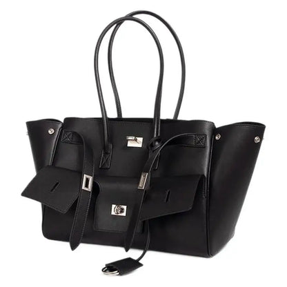 HandBags- Trendy Cowhide Tote with Modern Buckle Design- - IndioGear Women Clothing