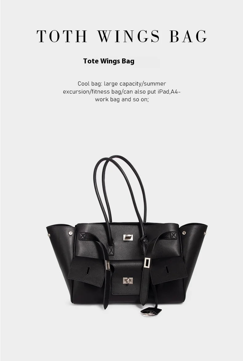 HandBags- Trendy Cowhide Tote with Modern Buckle Design- - IndioGear Women Clothing