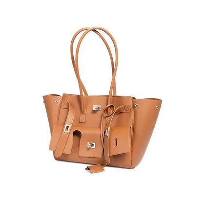 HandBags- Trendy Cowhide Tote with Modern Buckle Design- - IndioGear Women Clothing