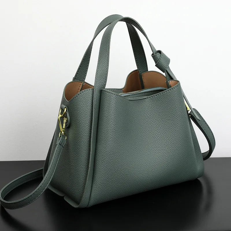 Handbags- Multi-Purpose Handbag Faux Leather Tote Bag for Work & Leisure- Green- IndioGear Fashion and Gear