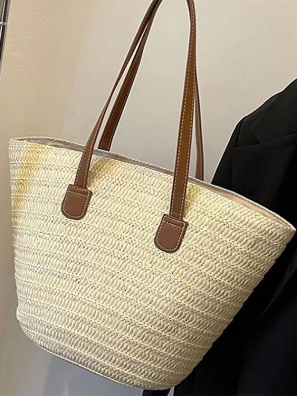 Handbags- Women's Essential Straw Beach Bag- Cream- IndioGear.com