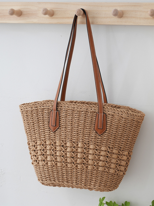 Handbags- Women's Straw Beach Bag for Summer Adventures- Dark Brown- IndioGear.com