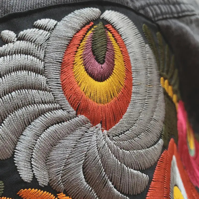 Denim Jackets- Floral Embroidered Patch on Back Denim Oversized Jacket- - IndioGear.com