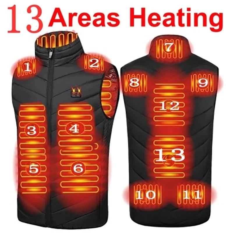 Heating Vests- Heat On-Demand Waistcoat USB Advanced Multi-Zone Heating Vest- 13 Areas Black- IndioGear Women Clothing