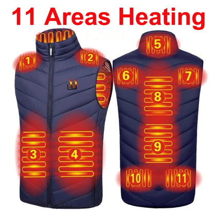 Heating Vests- Heat On-Demand Waistcoat USB Advanced Multi-Zone Heating Vest- 11 Areas Blue- IndioGear Women Clothing