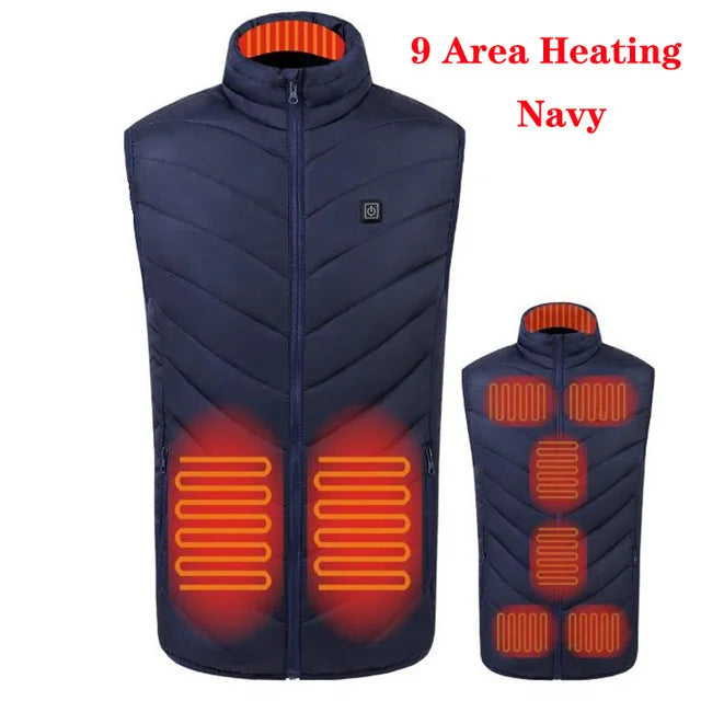 Heating Vests- Heat On-Demand Waistcoat USB Advanced Multi-Zone Heating Vest- 9 Areas Blue- IndioGear Women Clothing