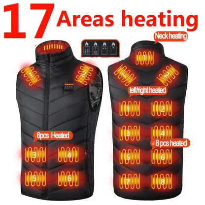 Heating Vests- Heat On-Demand Waistcoat USB Advanced 17 Zone Heating Vest- 17 Areas Black- IndioGear Women Clothing