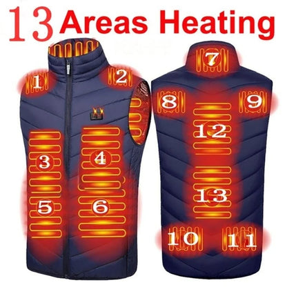 Heating Vests- Heat On-Demand Waistcoat USB Advanced Multi-Zone Heating Vest- 13 Areas Blue- IndioGear Women Clothing