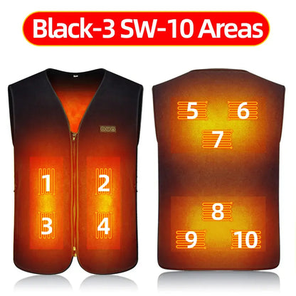 Heating Vests- Unisex 10 Zone Heat Vest – USB Powered Waistcoat in Fleece- M10-Black-10 Areas- IndioGear Women Clothing