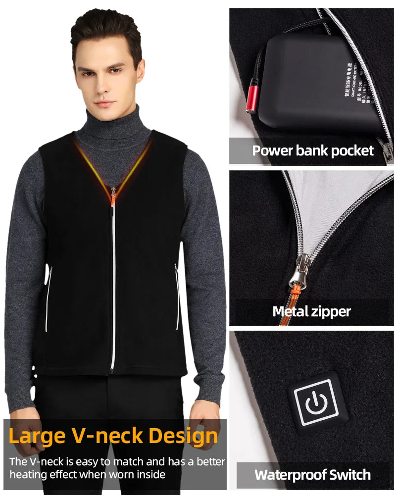 Heating Vests- Unisex 10 Zone Heat Vest – USB Powered Waistcoat in Fleece- - IndioGear Women Clothing