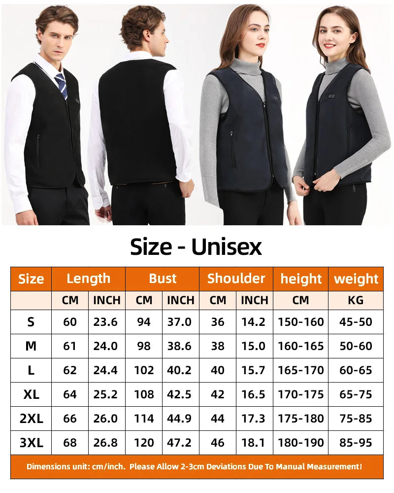 Heating Vests- Unisex 10 Zone Heat Vest – USB Powered Waistcoat in Fleece- - IndioGear Women Clothing