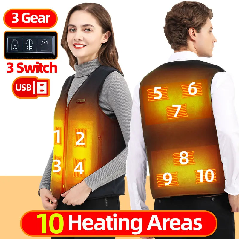 Heating Vests- Unisex 10 Zone Heat Vest – USB Powered Waistcoat in Fleece- - IndioGear Women Clothing