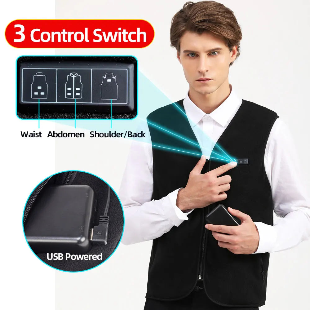 Heating Vests- Unisex 10 Zone Heat Vest – USB Powered Waistcoat in Fleece- - IndioGear Women Clothing