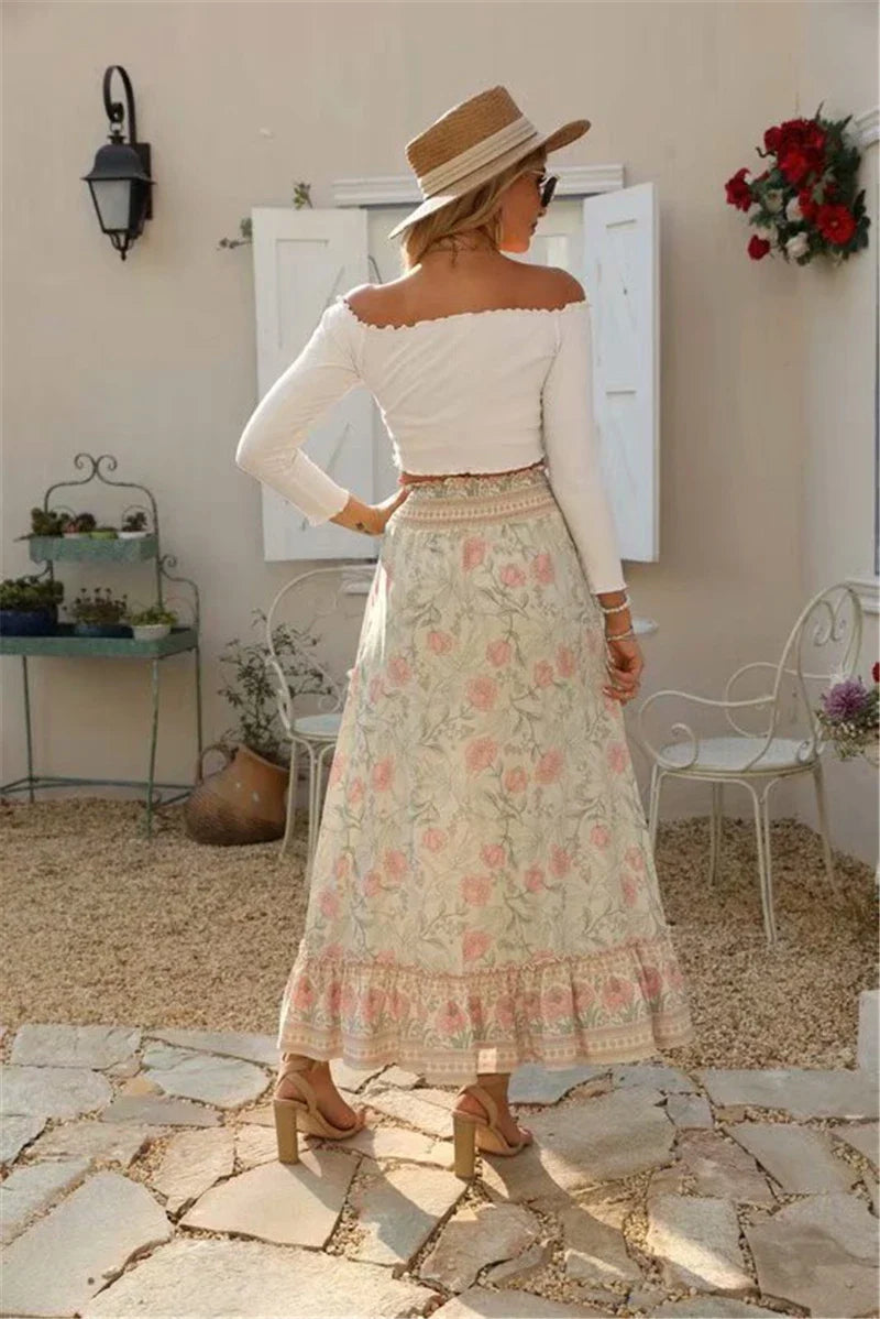 High-Low Skirts- Boho High-Low Floral Skirt- - IndioGear.com