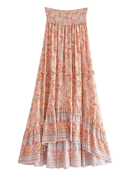 High-Low Skirts- Boho High-Low Floral Skirt- Pink- IndioGear.com