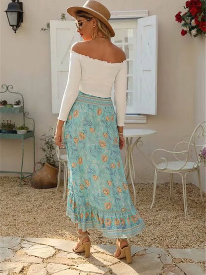 High-Low Skirts- Boho High-Low Floral Skirt- - IndioGear.com