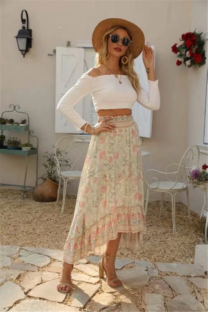 High-Low Skirts- Boho High-Low Floral Skirt- - IndioGear.com