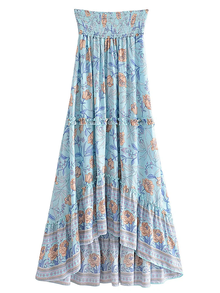 High-Low Skirts- Boho High-Low Floral Skirt- - IndioGear.com