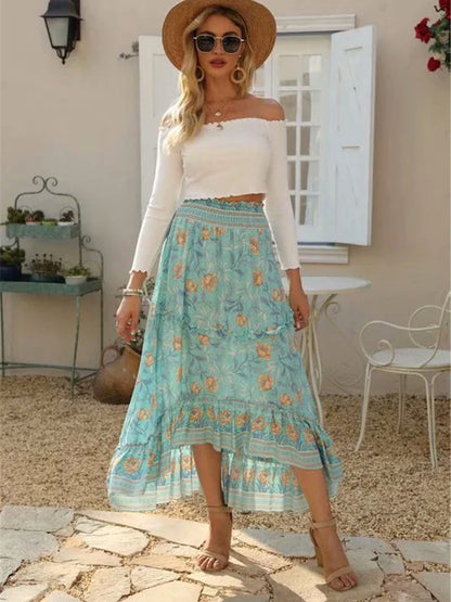 High-Low Skirts- Boho High-Low Floral Skirt- - IndioGear.com