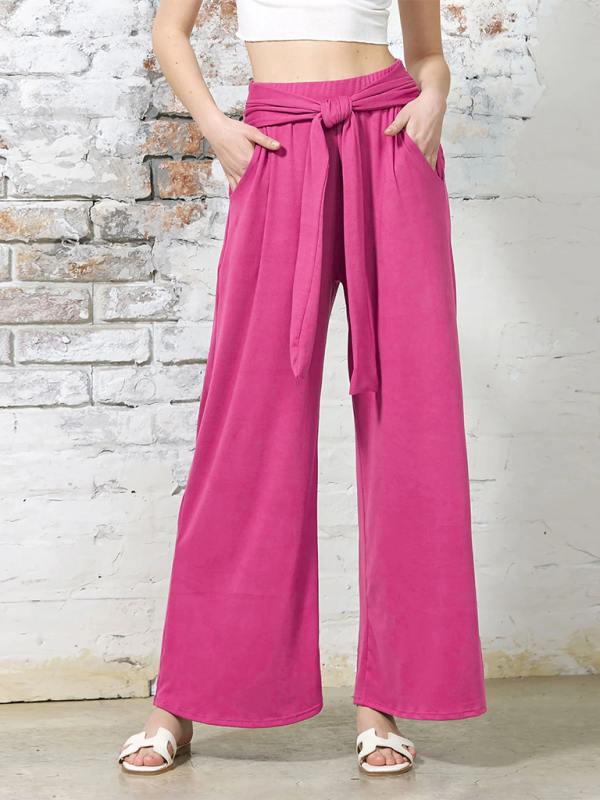 High-Waist Pants- Women's Casual Wide-Leg Pants- Rose- IndioGear.com