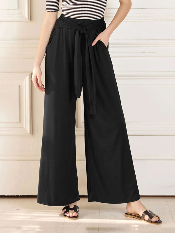 High-Waist Pants- Women's Casual Wide-Leg Pants- Black- IndioGear.com