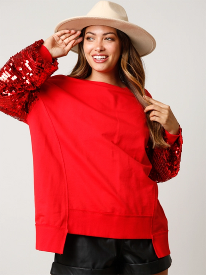 Holiday Sweatshirt- Sequined Angel Wings Christmas High-Low Sweatshirt- - IndioGear.com