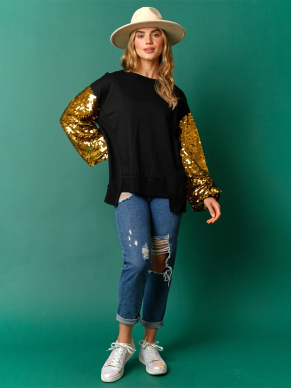 Holiday Sweatshirt- Sequined Angel Wings Christmas High-Low Sweatshirt- - IndioGear.com