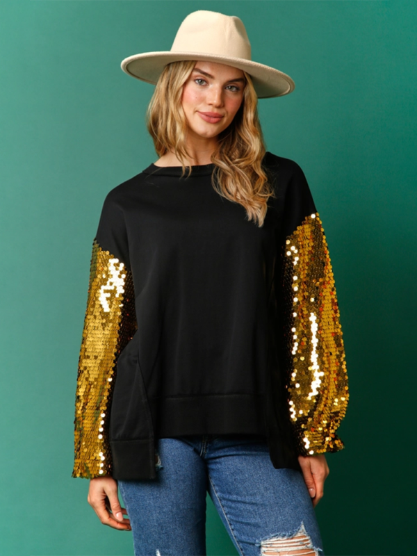 Holiday Sweatshirt- Sequined Angel Wings Christmas High-Low Sweatshirt- - IndioGear.com