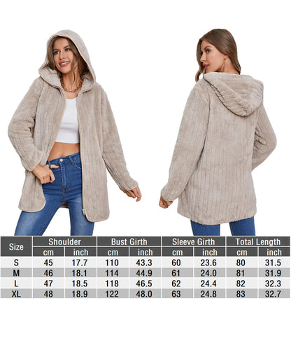 Hooded Cardigans- Women Roomy Fuzzy Hooded Jacket Cardigan for Chilly Days- - IndioGear.com