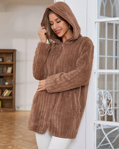 Hooded Cardigans- Women Roomy Fuzzy Hooded Jacket Cardigan for Chilly Days- - IndioGear.com