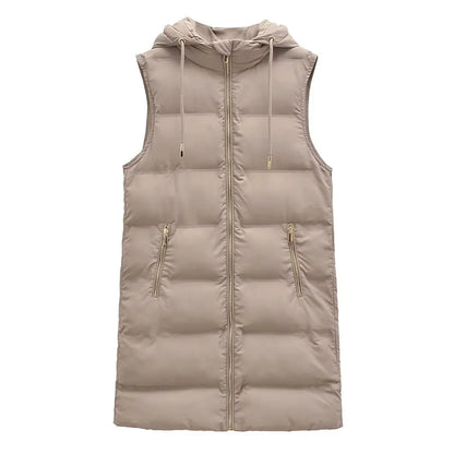 Hooded Vest- Cozy Hooded Puffer Vest for Chilly Days- Khaki- IndioGear.com