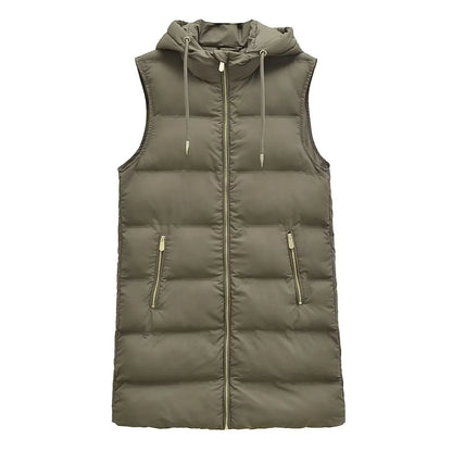 Hooded Vest- Cozy Hooded Puffer Vest for Chilly Days- Army green- IndioGear.com