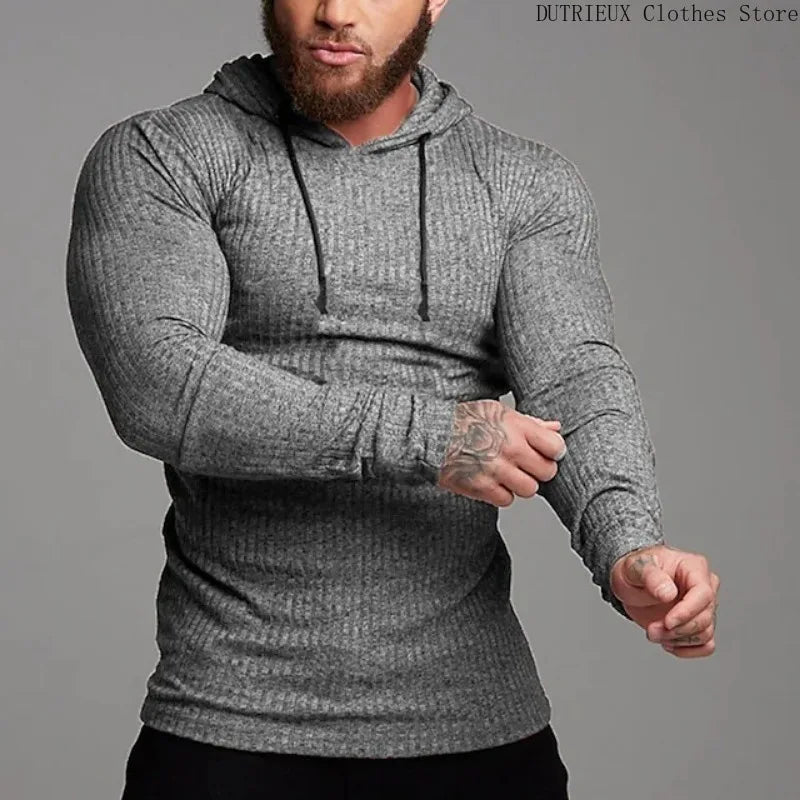 Hoodies- Street-Style Men’s Ribbed Hoodie Tee- - IndioGear