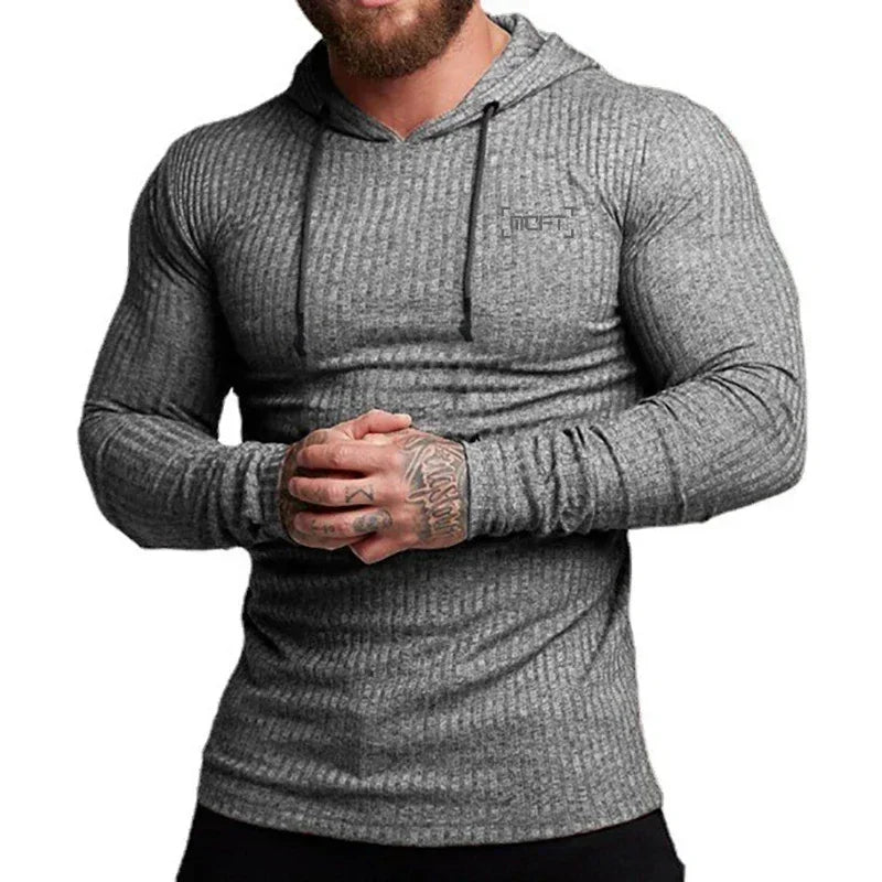 Hoodies- Street-Style Men’s Ribbed Hoodie Tee- - IndioGear