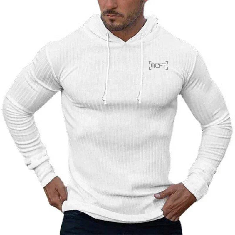 Hoodies- Street-Style Men’s Ribbed Hoodie Tee- - IndioGear