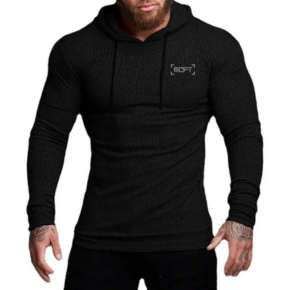 Hoodies- Street-Style Men’s Ribbed Hoodie Tee- - IndioGear