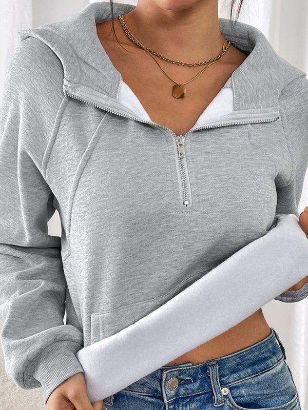 Hoodies- Heather Grey Hoodie Winter Fleece-Lined Sweatshirt for Women- - IndioGear Women Clothing